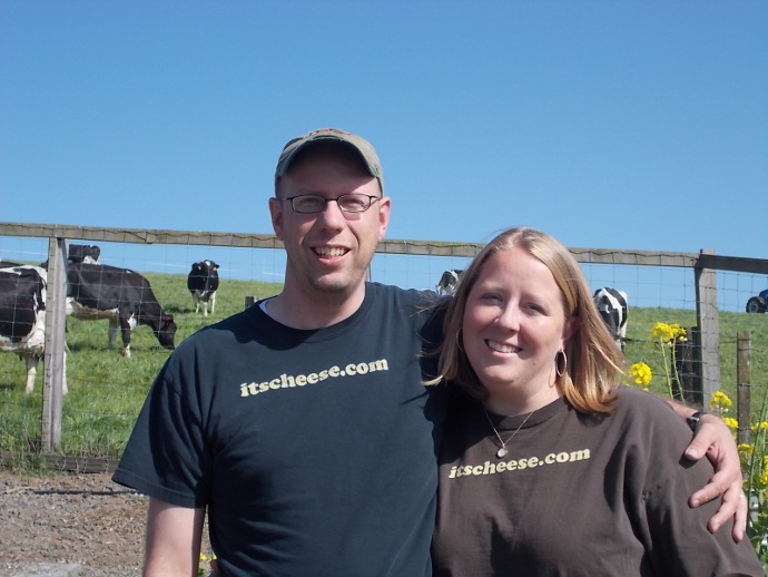 Happy People, happy cows. Don't tell the cows we just ate steak. Photo of Kent and Jacki at Point Reyes Farmstead